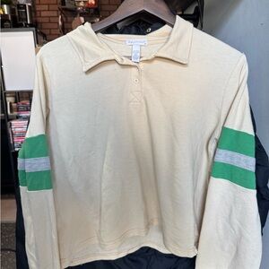 Cream Long Sleeve Shirt with Green Stripes